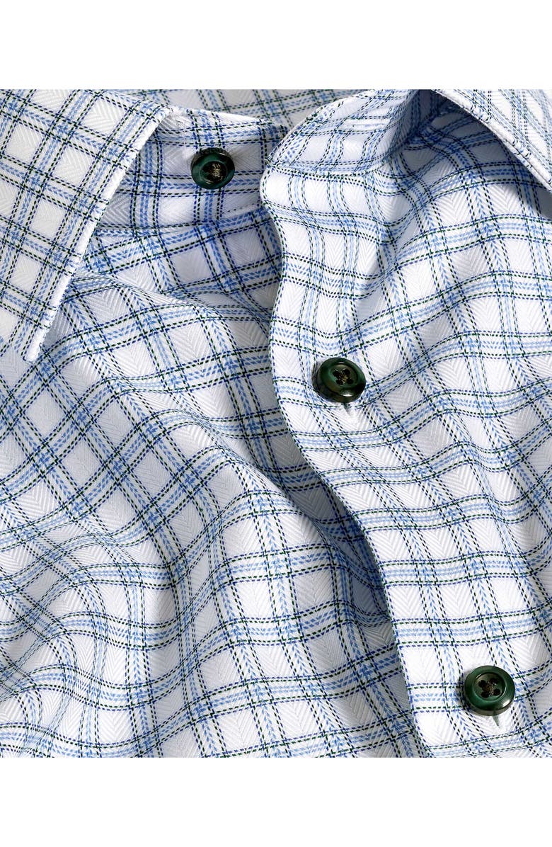 David Donahue Trim Fit Check Cotton Herringbone Dress Shirt, Alternate, color, Blue/ Green