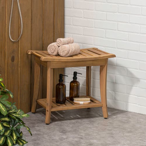 Jonathan Y Tucker 22.1" Traditional Classic Slatted Solid Acacia Wood Indoor/outdoor Shower Bench Wi In Brown