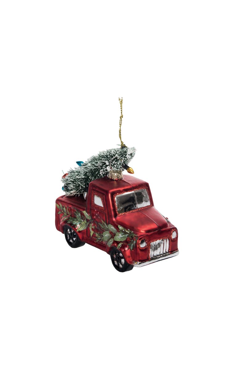 Transpac Holiday Glass Truck Ornament Red Car Tree Decoration Multicolor, Main, color, Red