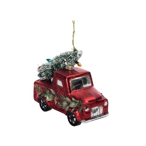 Holiday Glass Truck Ornament Red Car Tree Decoration Multicolor