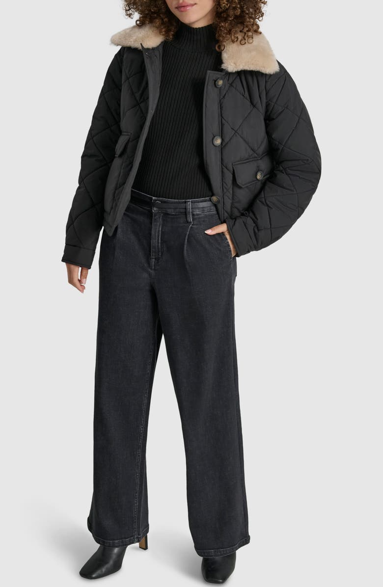 DKNY Crop Quilted Jacket with Faux Fur Trim, Alternate, color, 