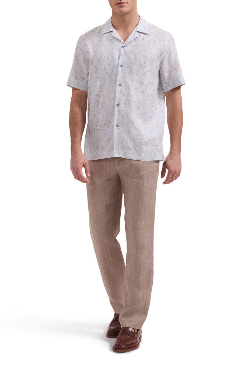 Bugatchi Jackson Shaped Fit Floral Linen Camp Shirt, Alternate, color, Air Blue
