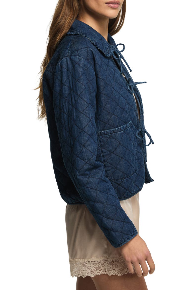 Quilted Peter Pan Collar Denim Jacket, Alternate, color, NAVY