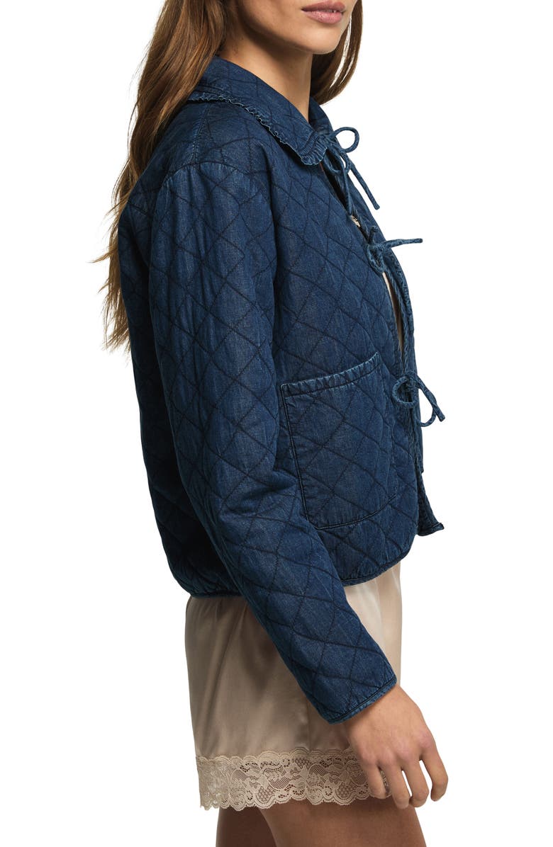 Lucky Brand Quilted Peter Pan Collar Denim Jacket, Alternate, color, Navy