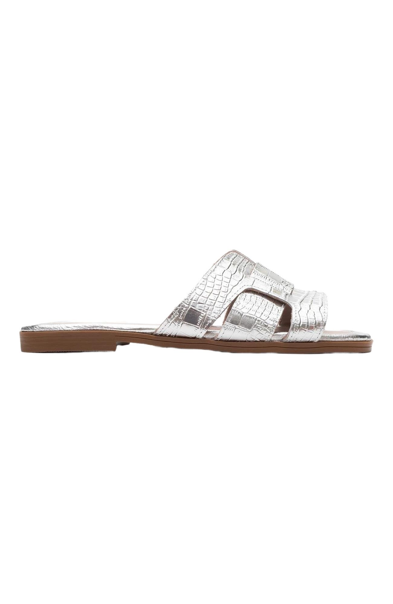Forever & Always Shoes Notre Leather Flat Sandals, Alternate, color, Silver Leather