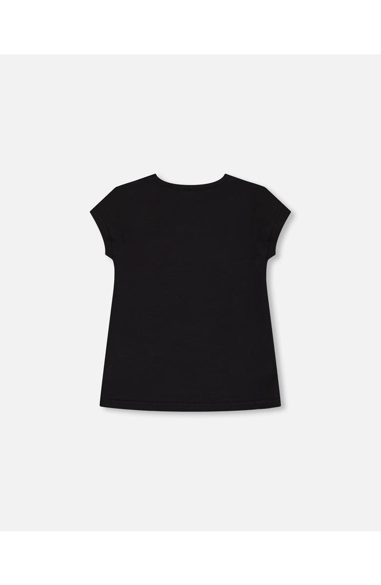 Deux par Deux Girl's Organic Cotton Top With Applique Black And Pink Butterfly, Alternate, color,