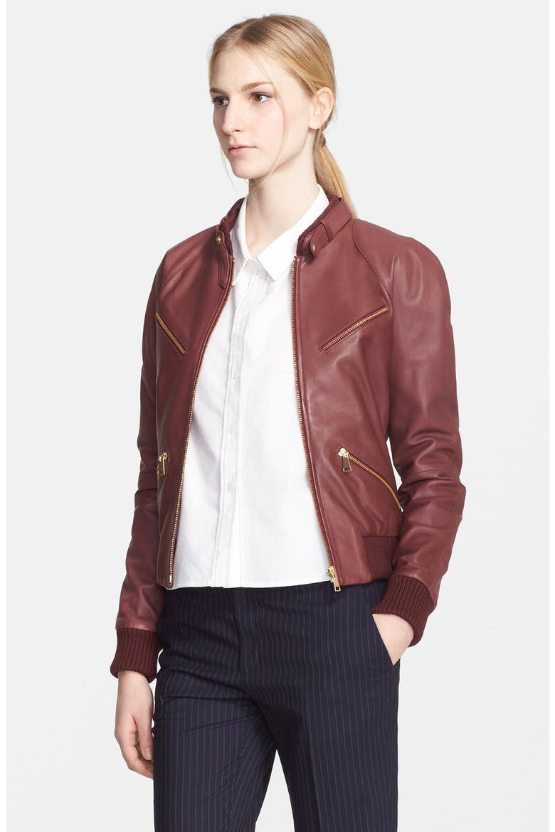 Leather Bomber Jacket, Main, color, BORDEAUX