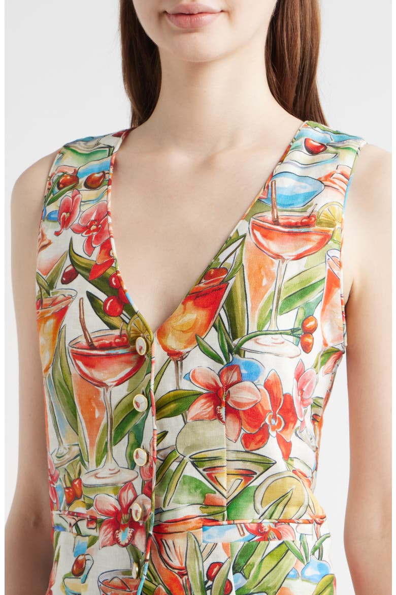 Cocktail Print Linen Vest, Alternate, color, OFF-WHITE