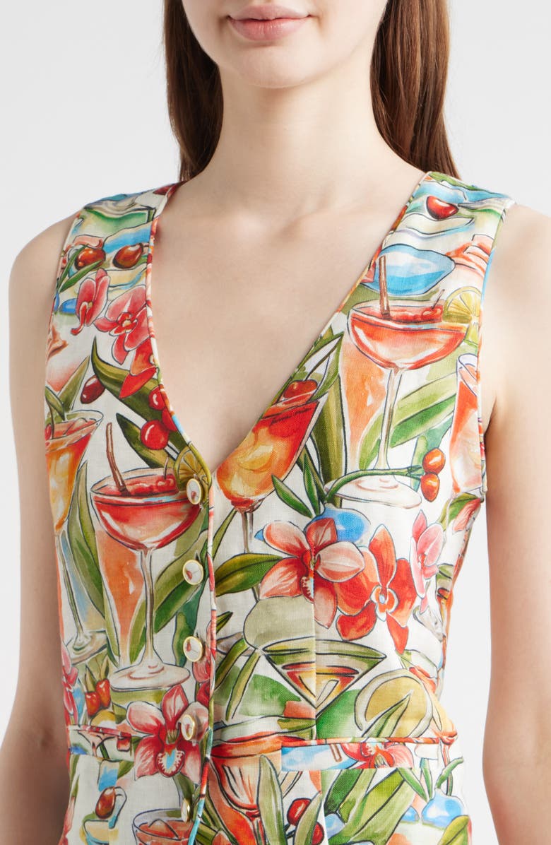 FARM Rio Cocktail Print Linen Vest, Alternate, color, Off-White