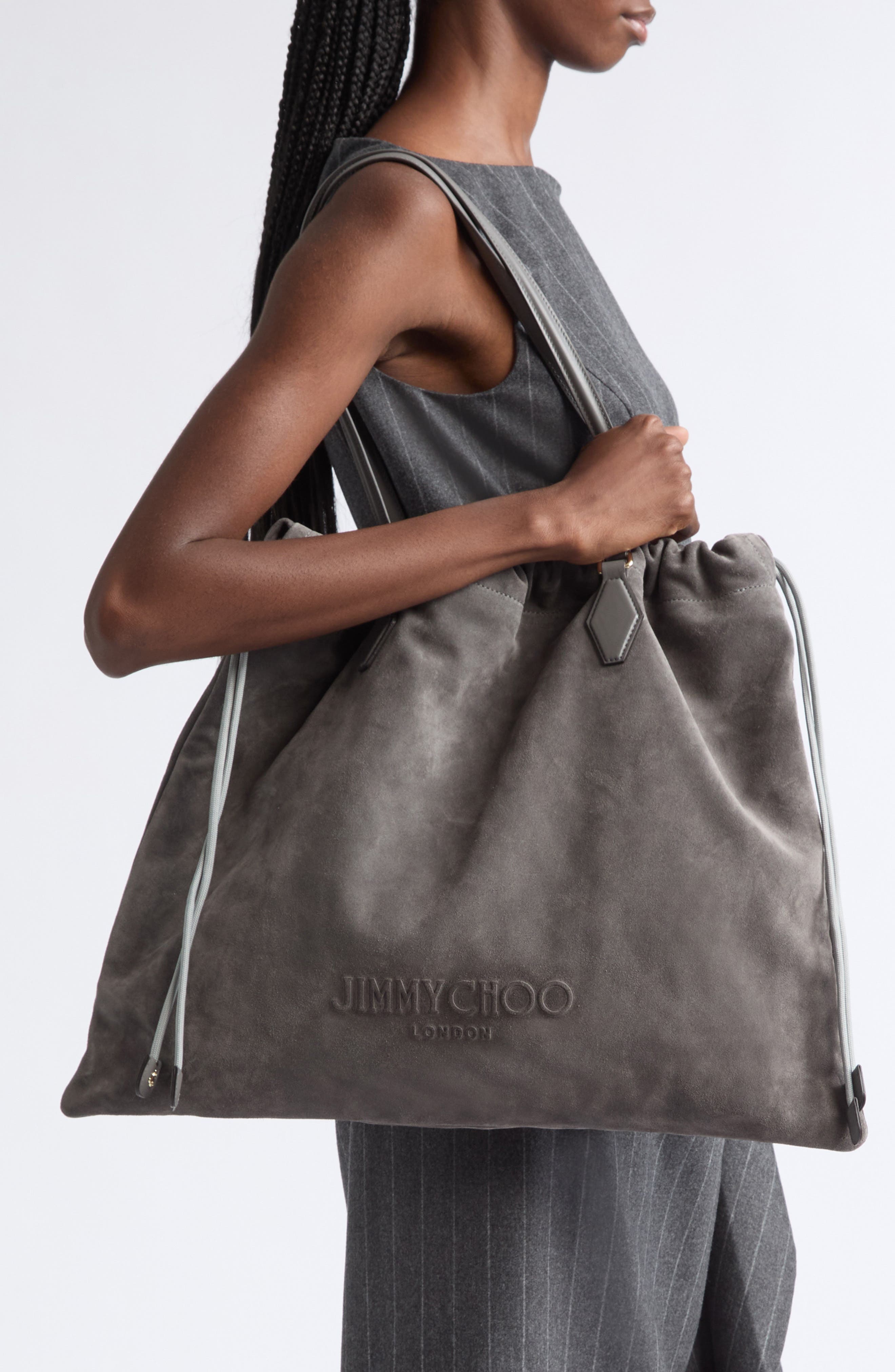 Large Suede Drawstring Tote, Alternate, color, STORM/ STORM/ LIGHT GOLD