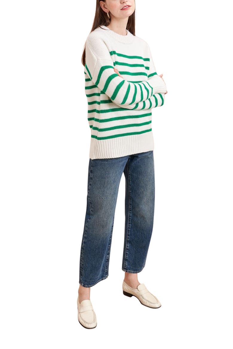Marin Sweater, Alternate, color, Cream/Kelly Green