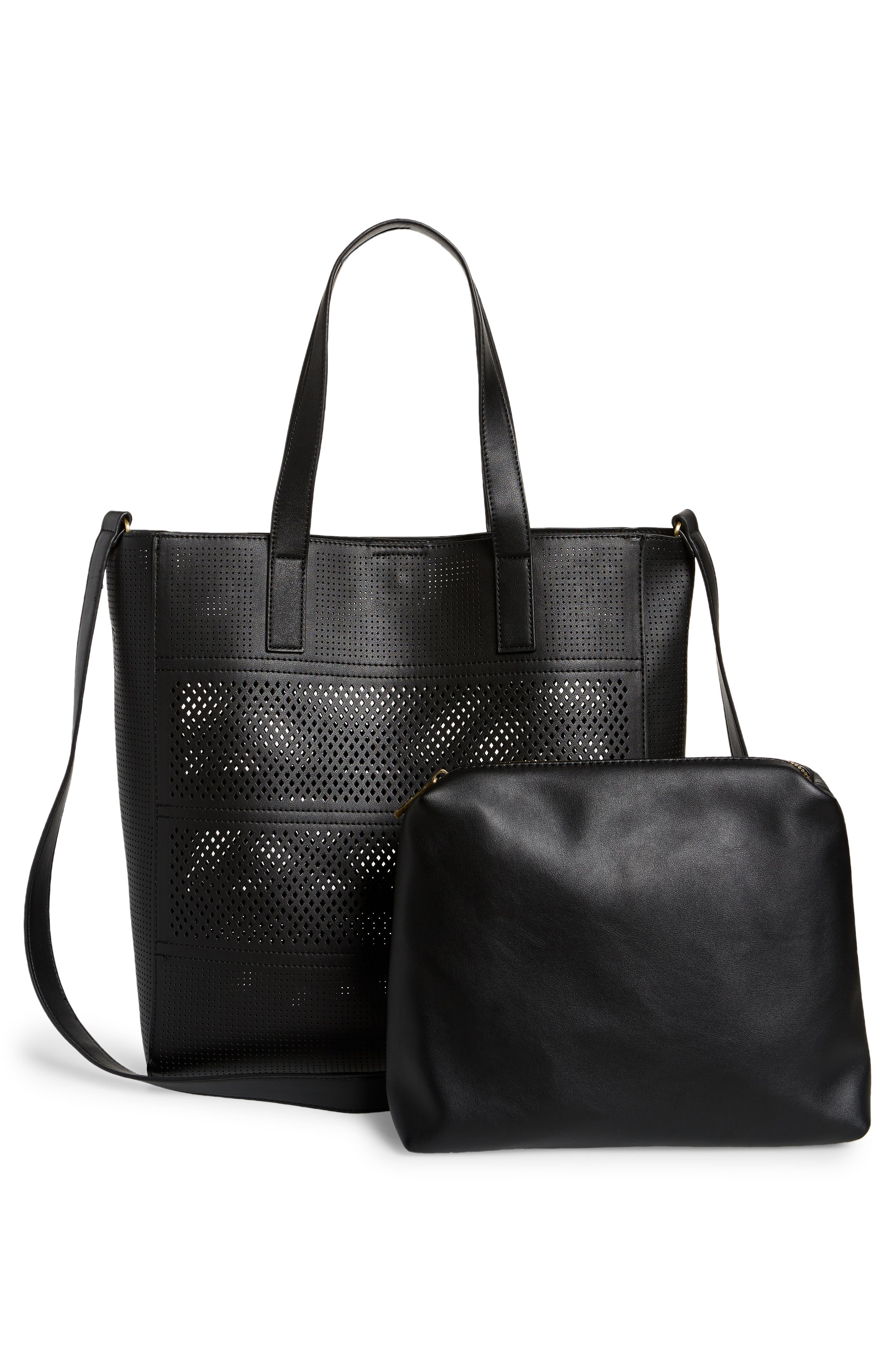 Street Level Laser Cutout Faux Leather Tote, Alternate, color, 