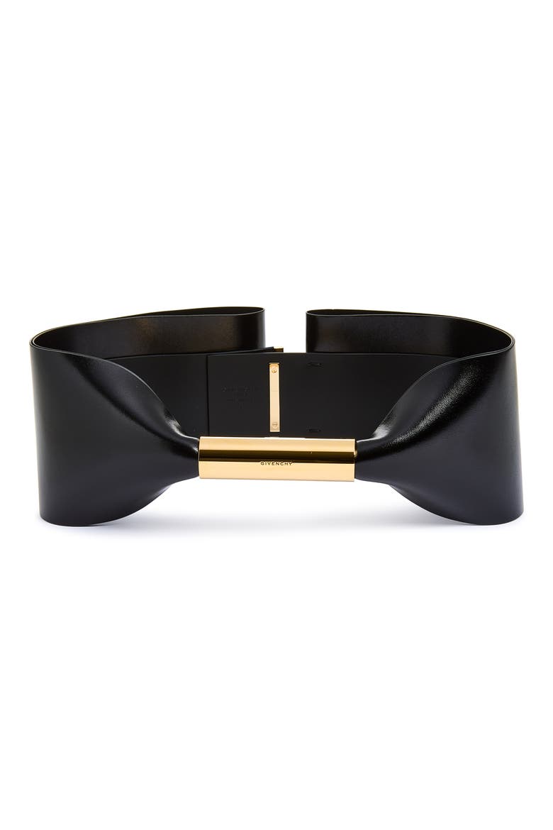 Giant Bow Leather Belt, Main, color, BLACK