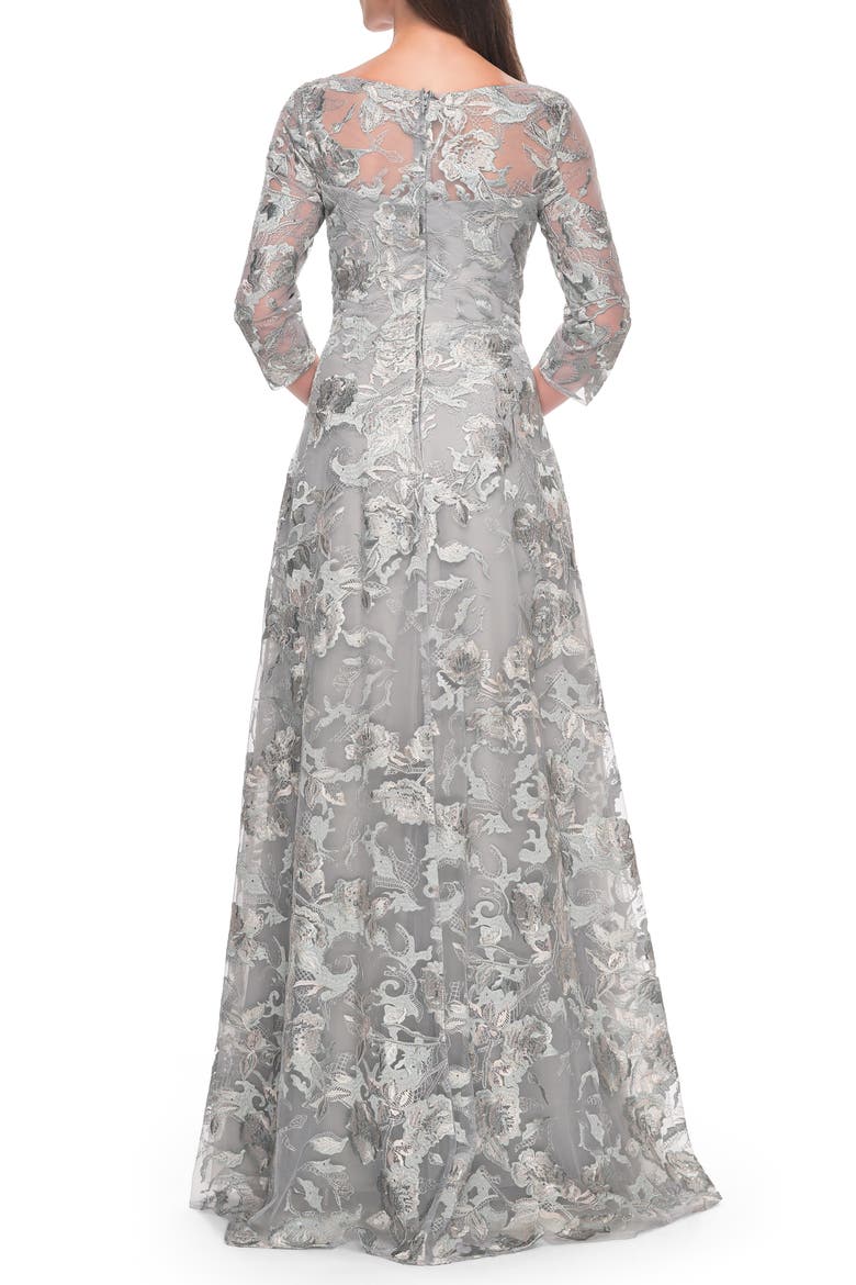 Unique Silver Lace Mother of the Bride Gown with Sleeves, Alternate, color, Silver/Slate