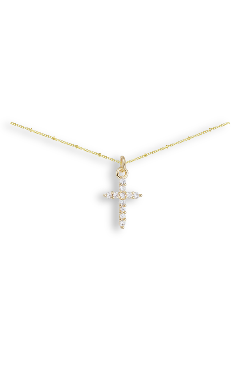 Emma Rae Cubic Zirconia Cross Pendant Necklace, Main, color, Metallic Gold