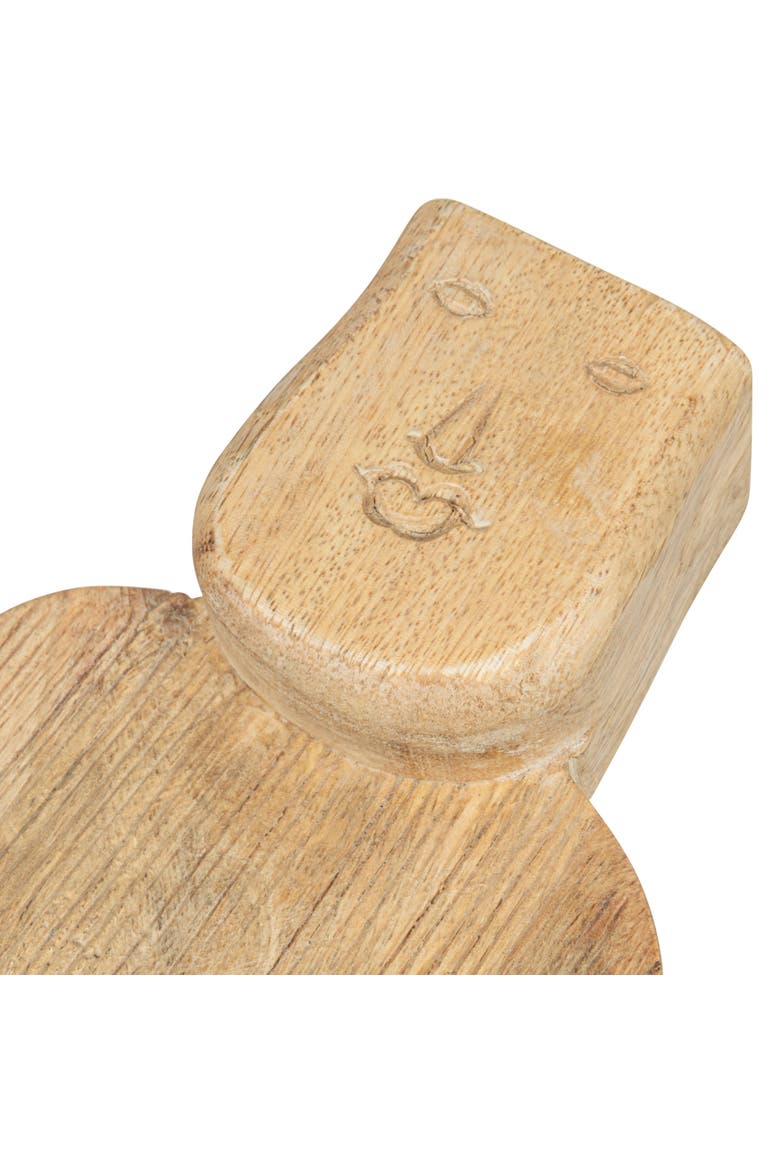 Medium Hand-Carved Mango Wood Cheese Slicer and Cutting Board with Face Handle Design and Combed Finish, Natural, Alternate, color, Natural
