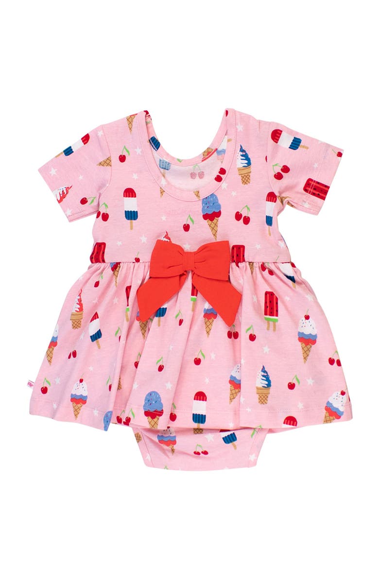 RuffleButts Baby/Toddler Knit Short Sleeve Twirl Romper, Alternate, color, Sweet Freedom