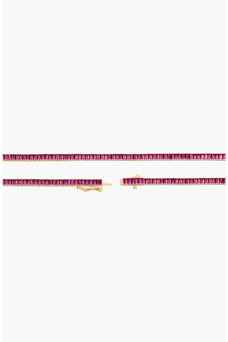 Lab Grown Red Ruby Baguette Tennis Necklace, Alternate, color, Yellow Gold Vermeil