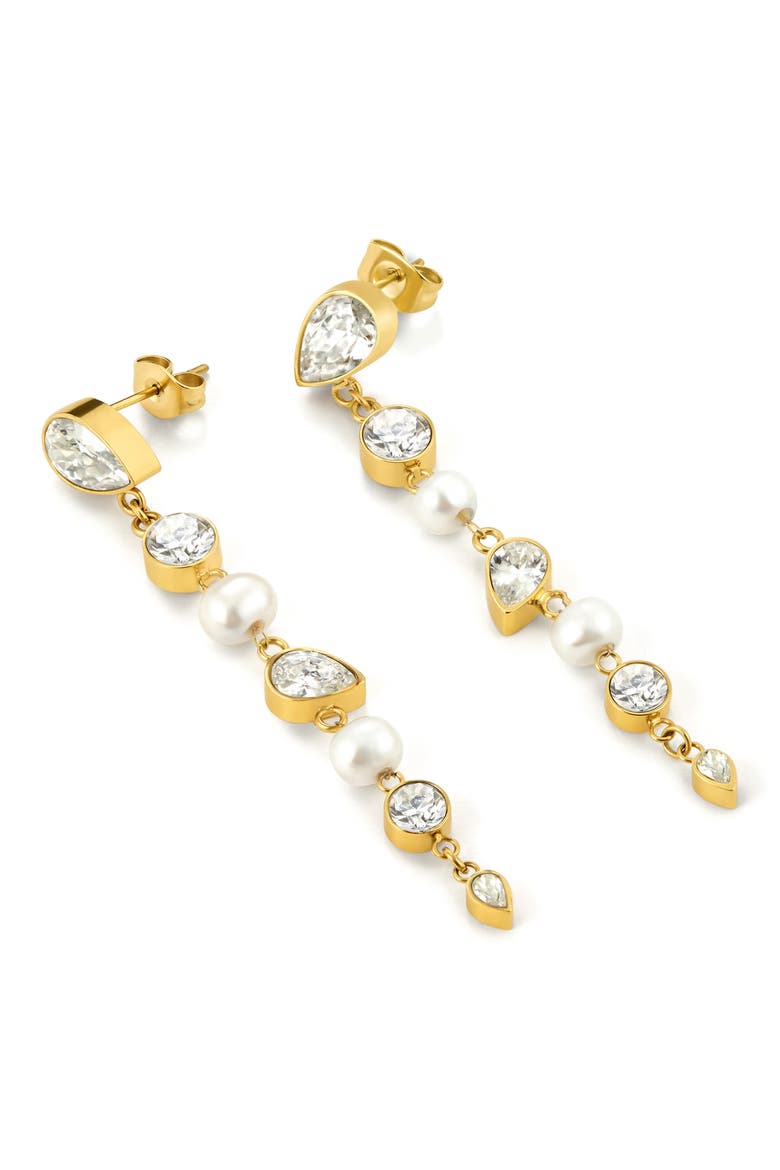Cubic Zirconia & Pearl Drop Earrings, Alternate, color, GOLD
