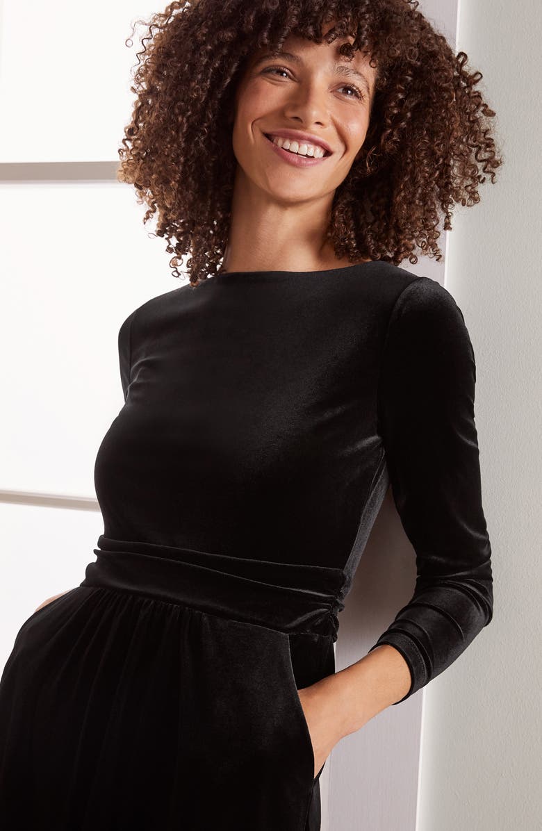 Boden Abigail Long Sleeve Velvet Dress, Alternate, color, 