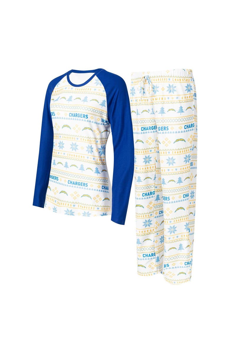 CONCEPTS SPORT Women's Concepts Sport White/Powder Blue Los Angeles Chargers Tinsel Raglan Long Sleeve T-Shirt & Pants Sleep Set, Main, color, 