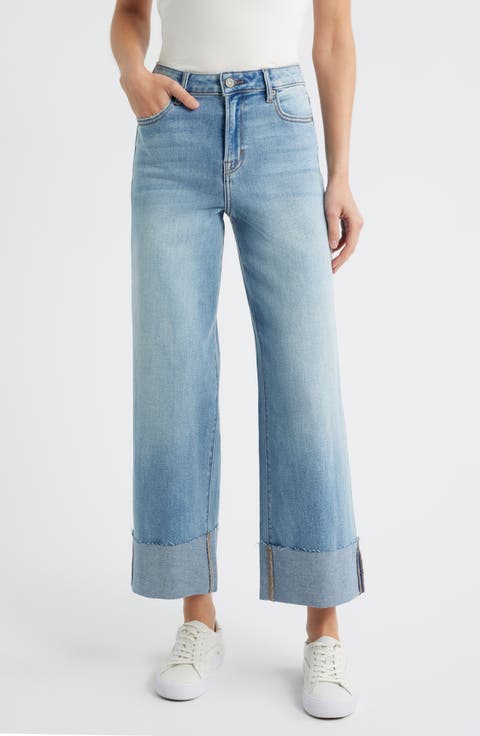Cuffed High Waist Ankle Wide Leg Jeans