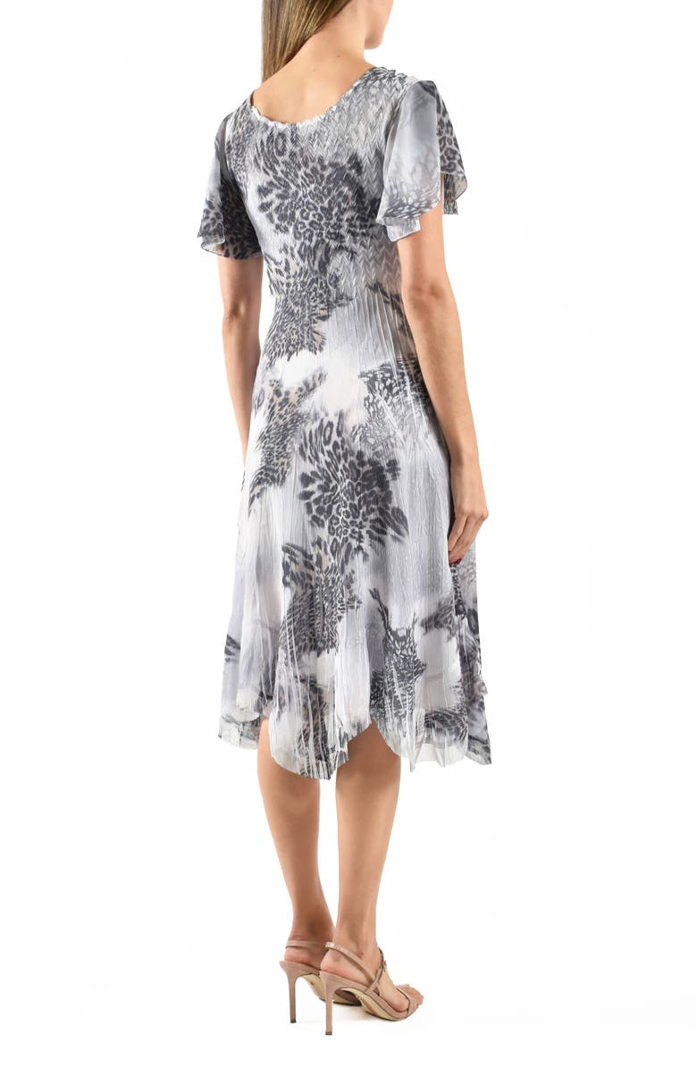 Komarov Flutter Sleeve Charmeuse & Chiffon Cocktail Dress, Alternate, color, Charcoal Leopard