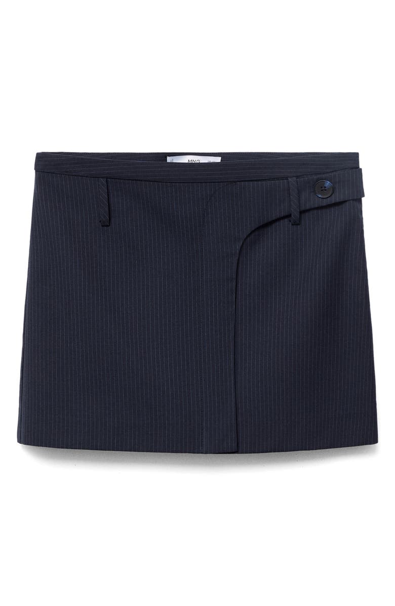MANGO Pinstripe Wrap Front Miniskirt, Main, color, Navy