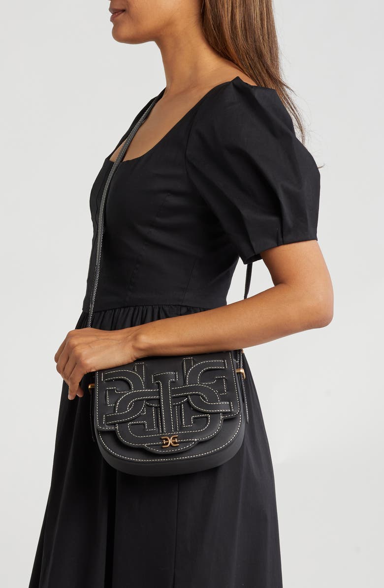 Sam Edelman Small Bay Leather Saddle Crossbody Bag, Alternate, color, Black