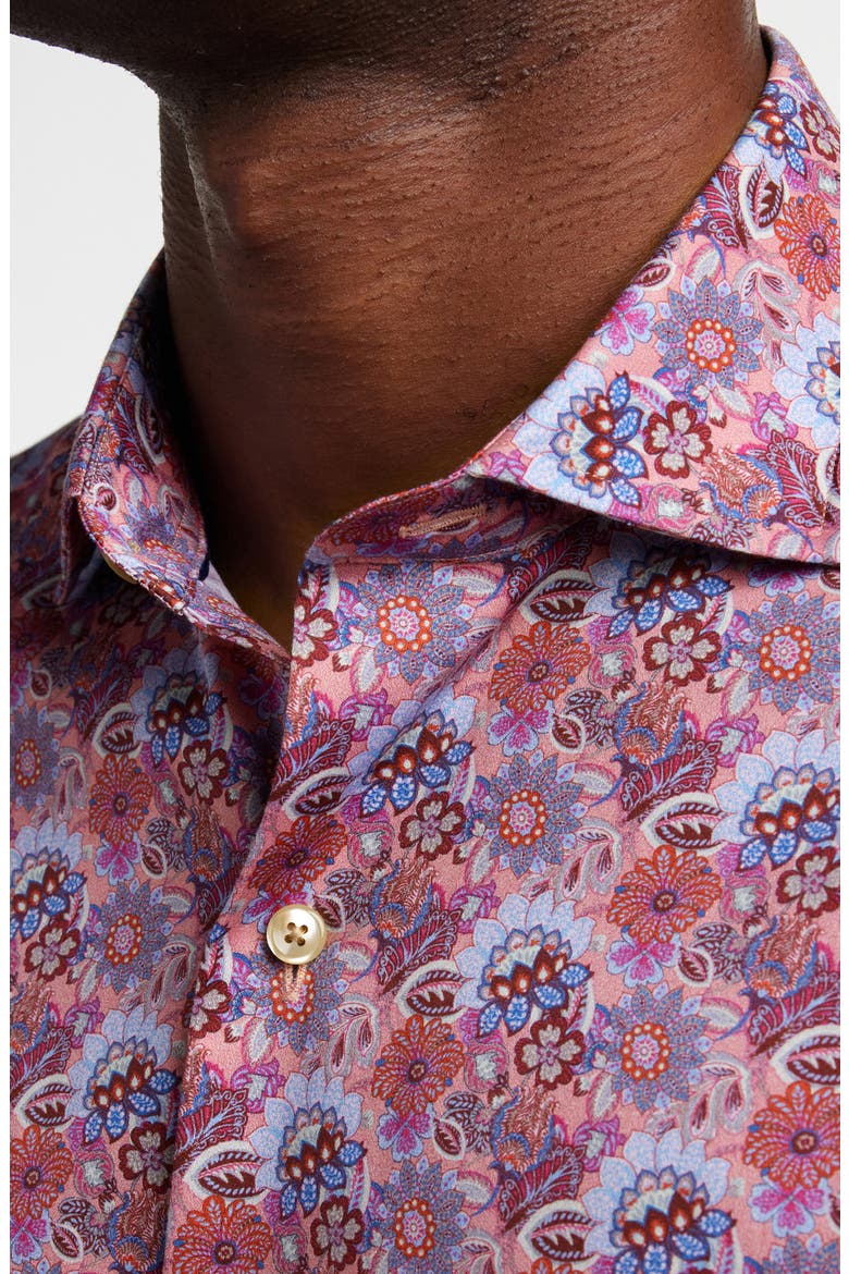 Floral Print Sport Shirt, Alternate, color, PINK/ MERLOT