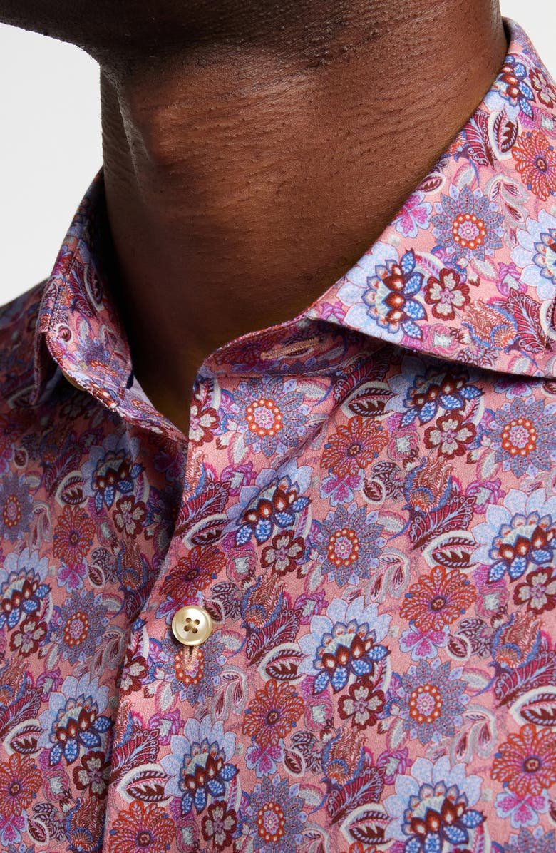 David Donahue Floral Cotton Button-Up Shirt, Alternate, color, Pink/ Merlot