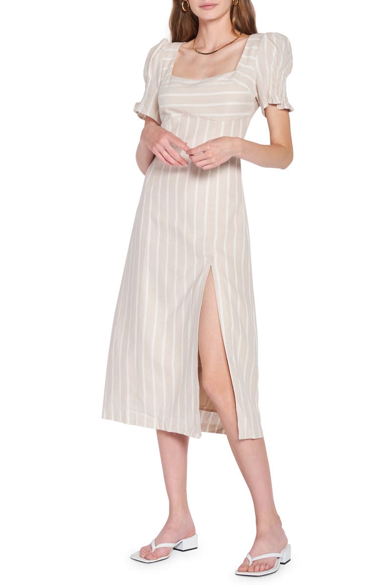 En Saison Stripe Linen Blend Midi Dress, Main, color, 