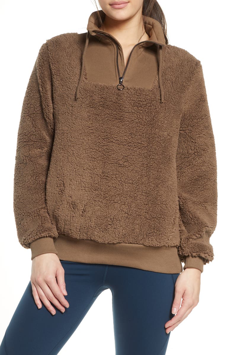 Sweaty Betty Faux Shearling Quarter Zip Pullover, Main, color,