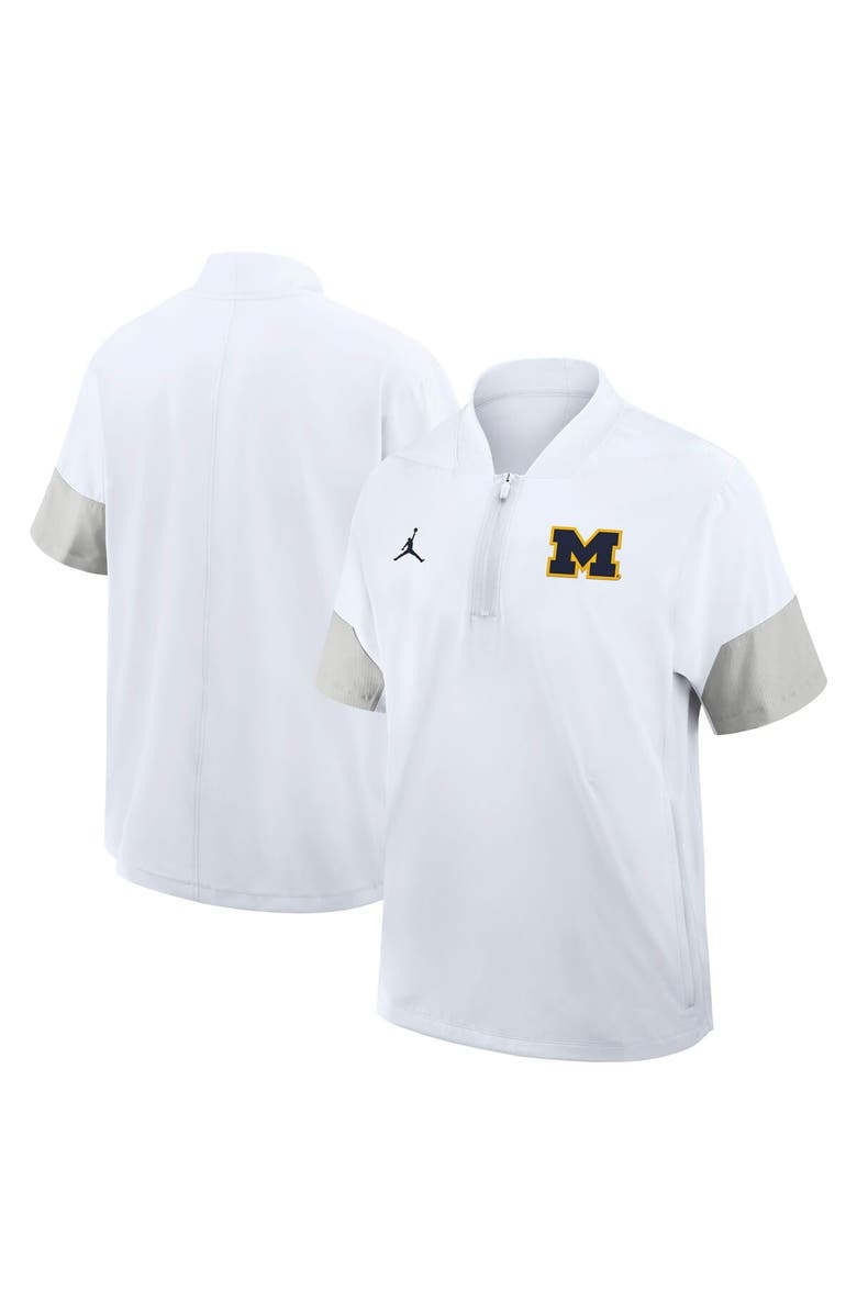 Jordan Brand Men's Jordan Brand White Michigan Wolverines 2025 Sideline Short Sleeve Quarter-Zip Coach Jacket, Main, color, White