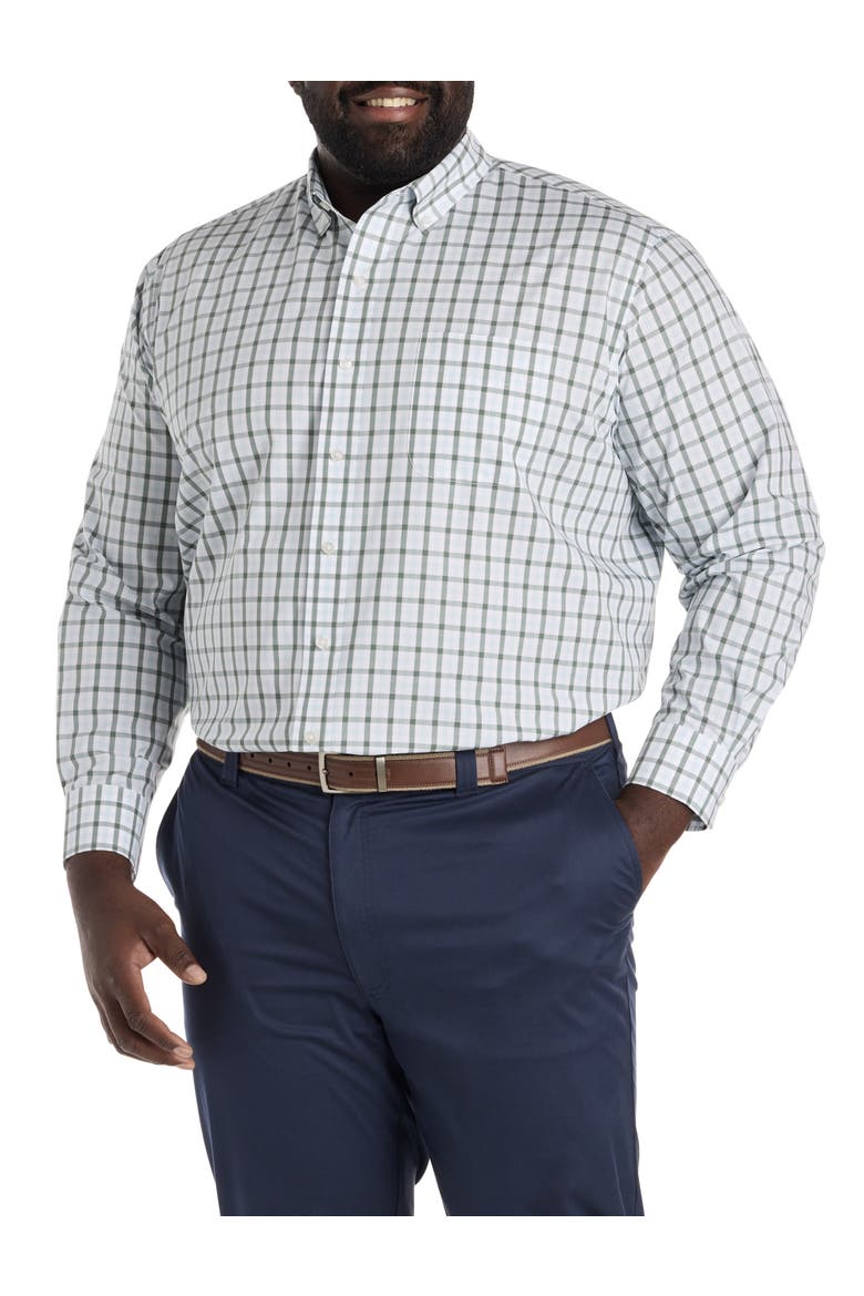 Big & Tall  Small Plaid Tech Sport Shirt, Alternate, color, BLUE GREEN