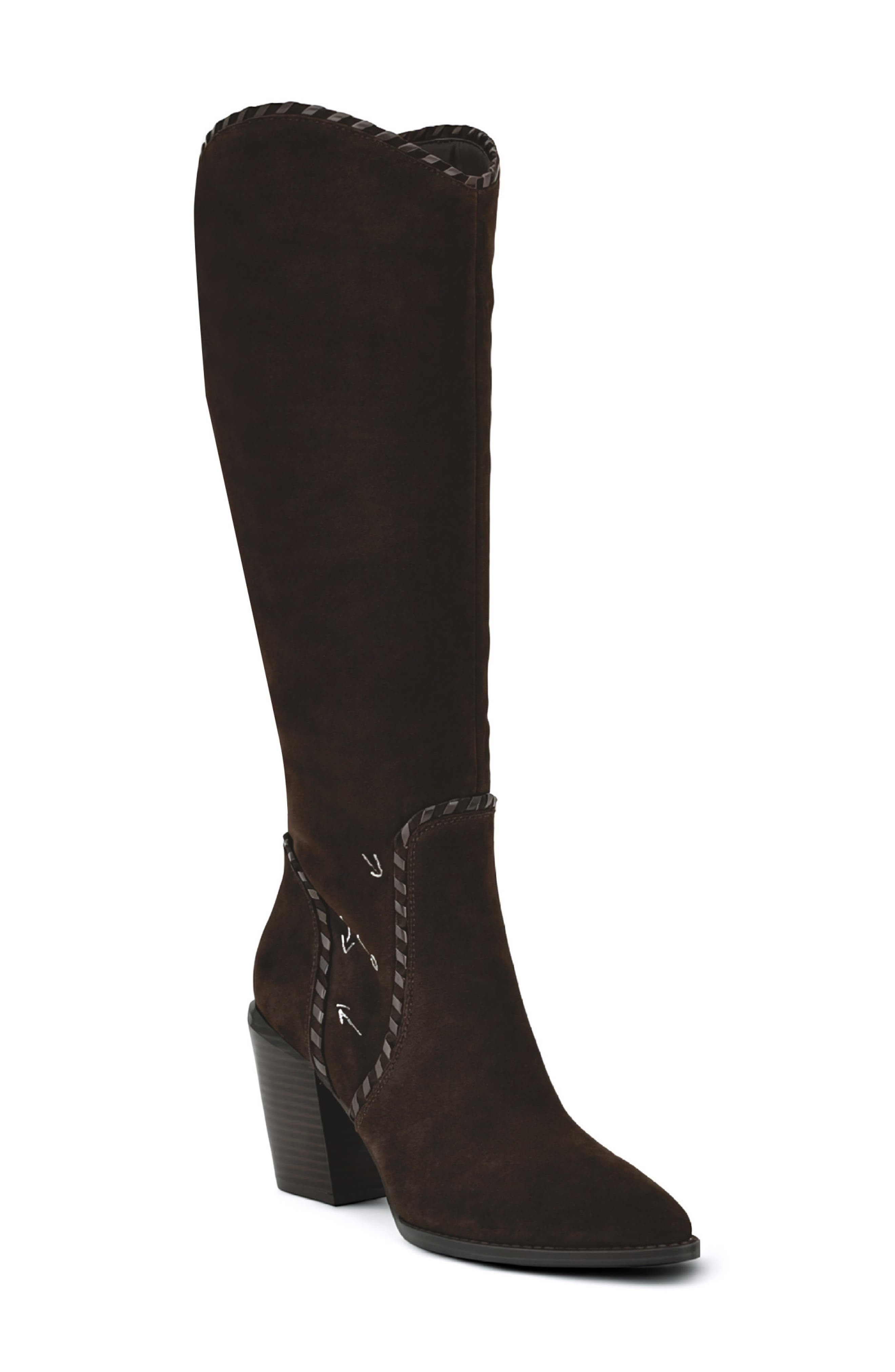 Rosco Knee High Western Boot, Main, color, DARK BROWN