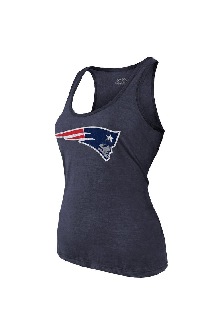 Women's Majestic Threads Mac Jones Navy New England Patriots Player Name & Number Tri-Blend Tank Top, Alternate, color, Navy