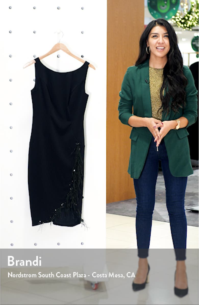 Bead & Feather Trim Sleeveless Crepe Cocktail Dress, sales video thumbnail