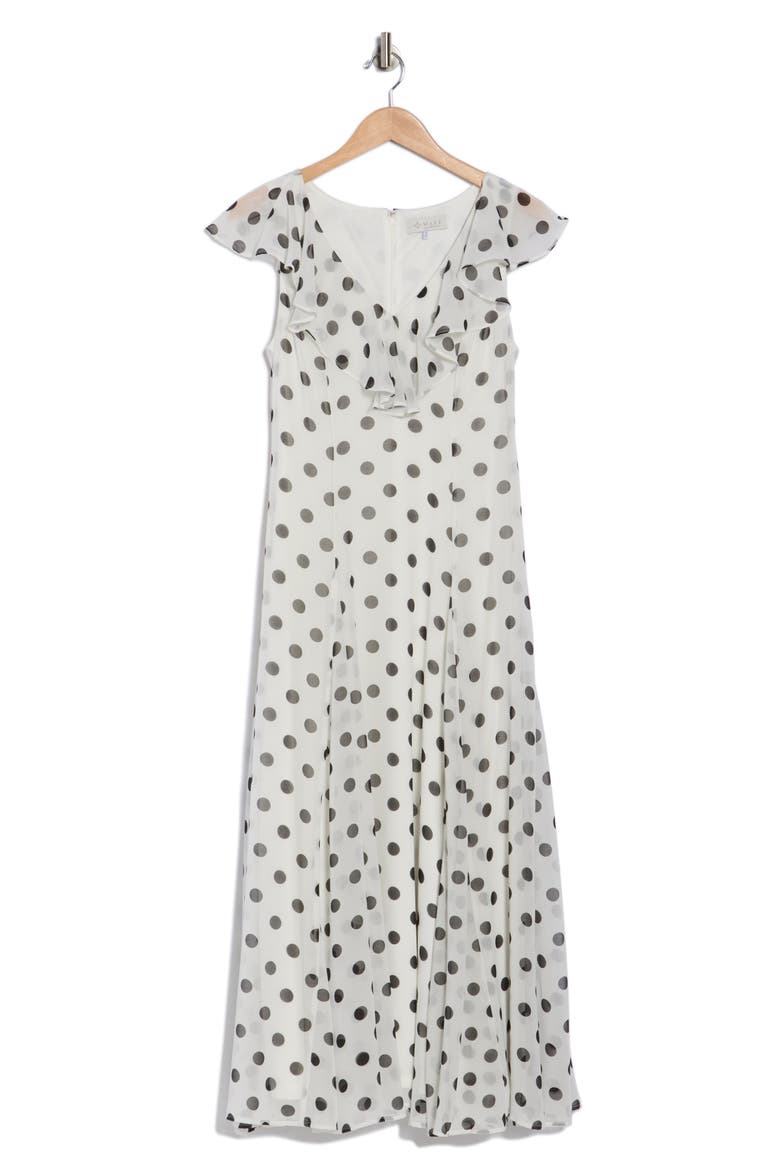 Ruffle Godet Midi Dress, Alternate, color, IVORY POLKA DOT