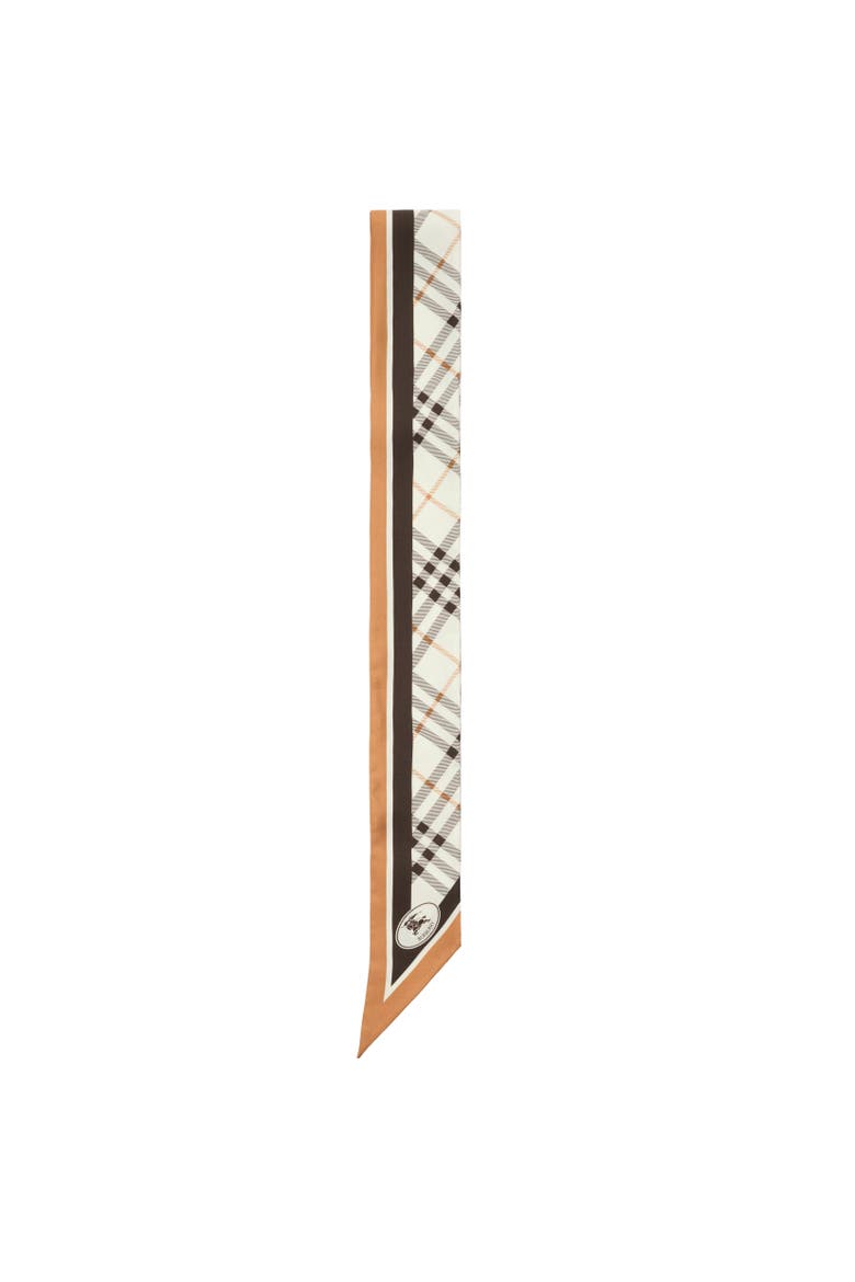 Skinny Check Knight Stamp Silk Scarf, Alternate, color, Pebble white