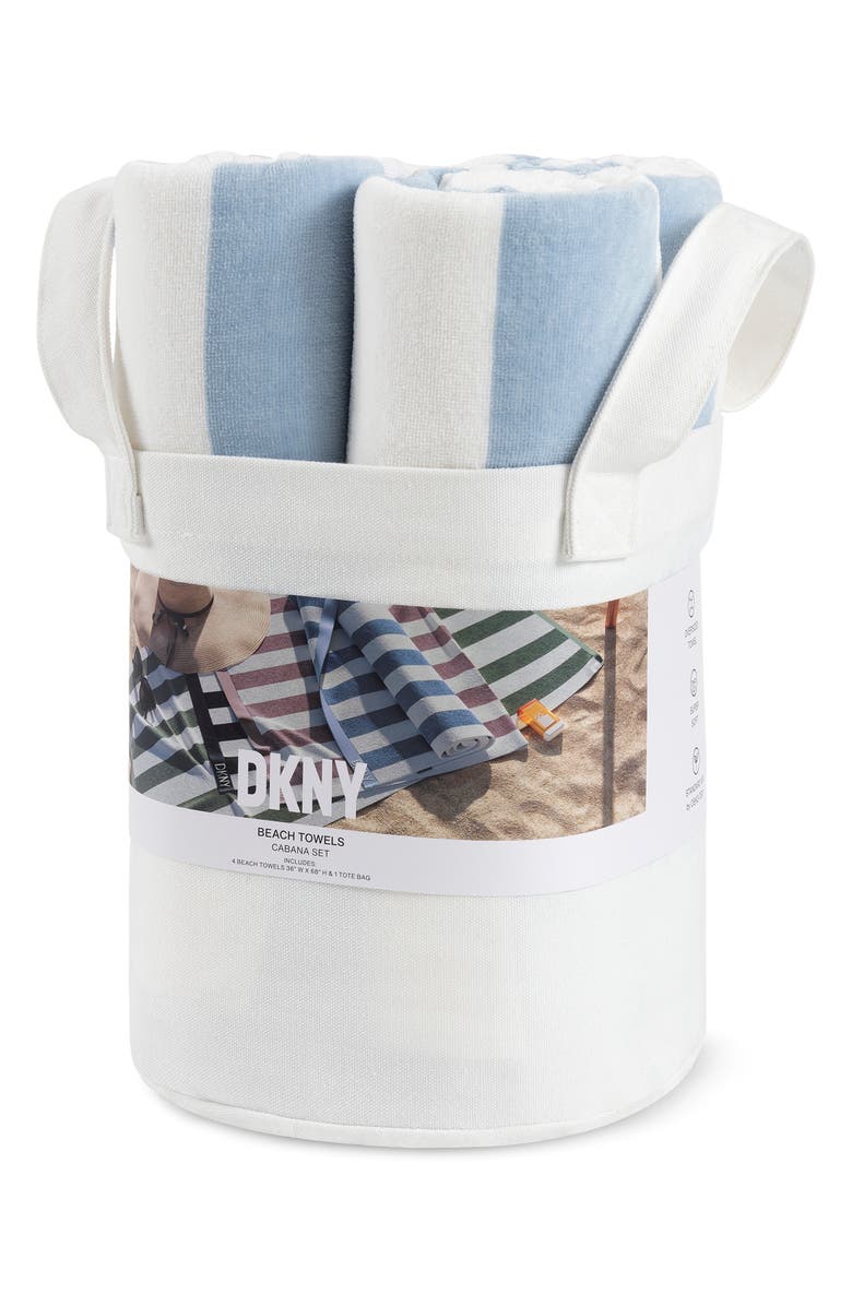 DKNY Cabana Stripe 4-Piece Beach Towel Set, Alternate, color, Celestial Blue