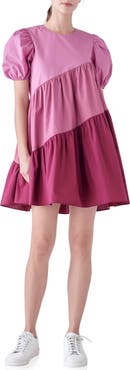 English Factory Colorblock Puff Sleeve Shift Dress