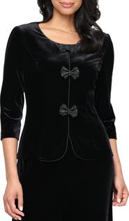 Alex Evenings Stretch Velvet Embellished Bow Top