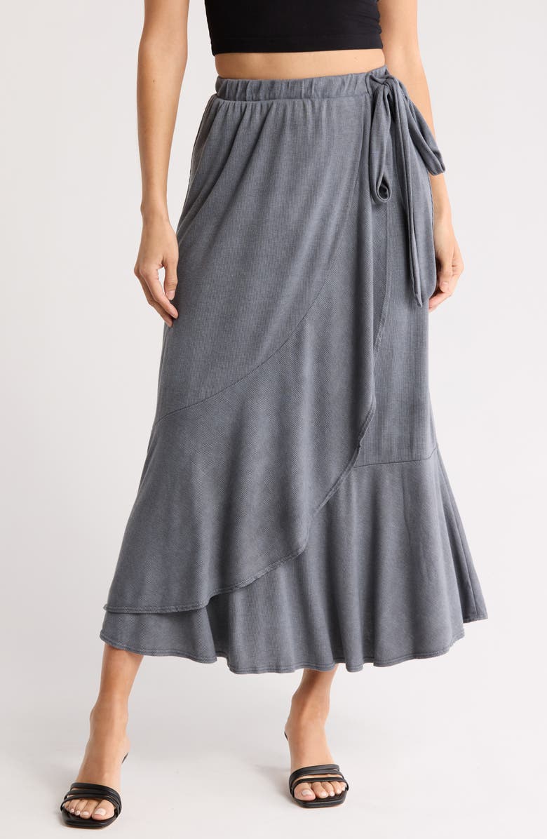 GO COUTURE Wrap Midi Skirt, Main, color, Charcoal