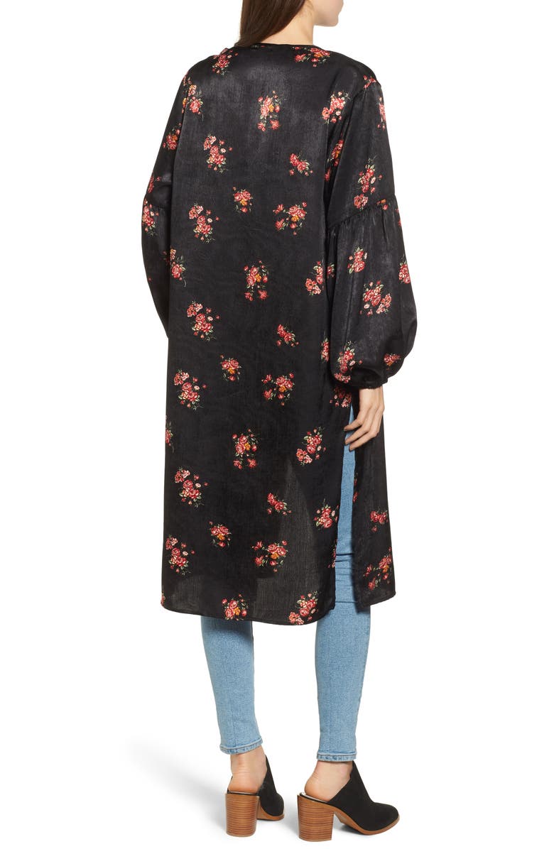 All in Favor Tie Front Floral Print Duster, Alternate, color,