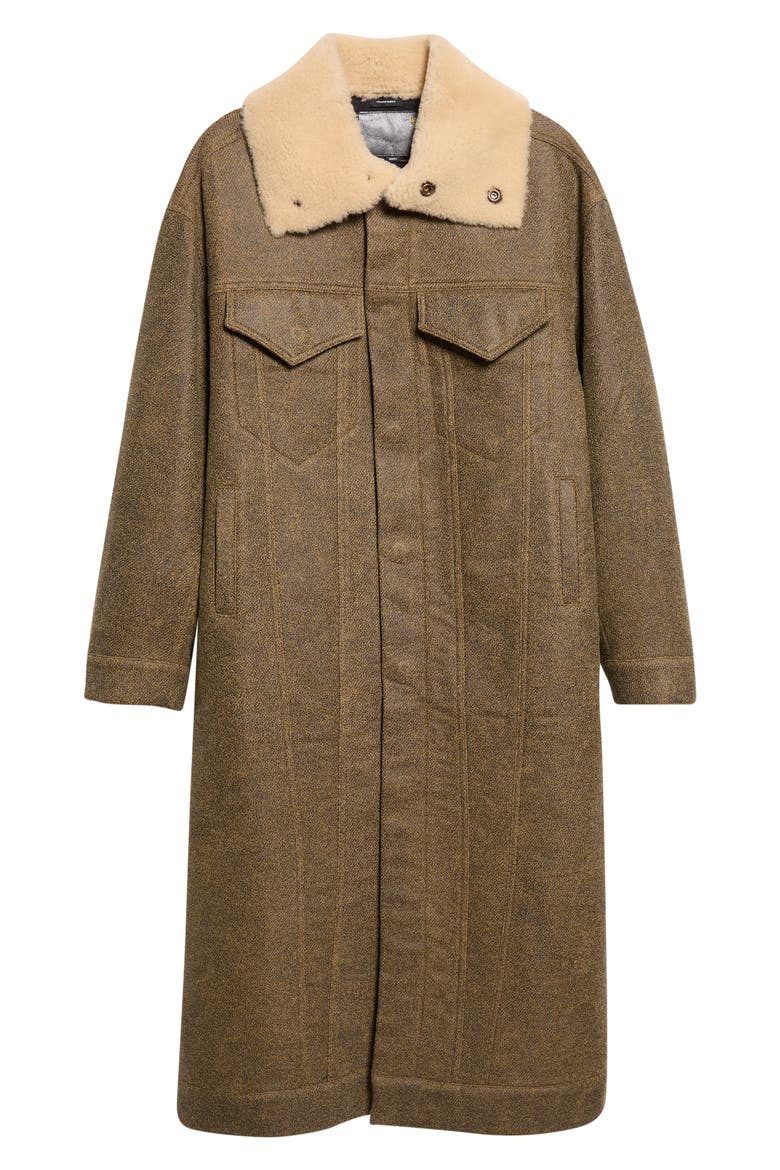 Kat Shearling Collar Trucker Coat, Main, color, BROWN