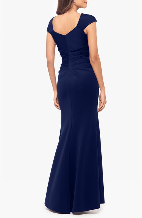 Xscape Evenings Asymmetric Neck Scuba Trumpet Gown In Midnight