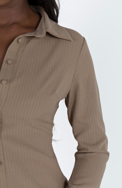 Princess Polly Anni Pinstripe Long Sleeve Button-up Shirt In Beige