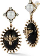 SPHERA MILANO Faux Pearl Bee Oval Drop Earrings