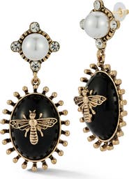 SPHERA MILANO Faux Pearl Bee Oval Drop Earrings